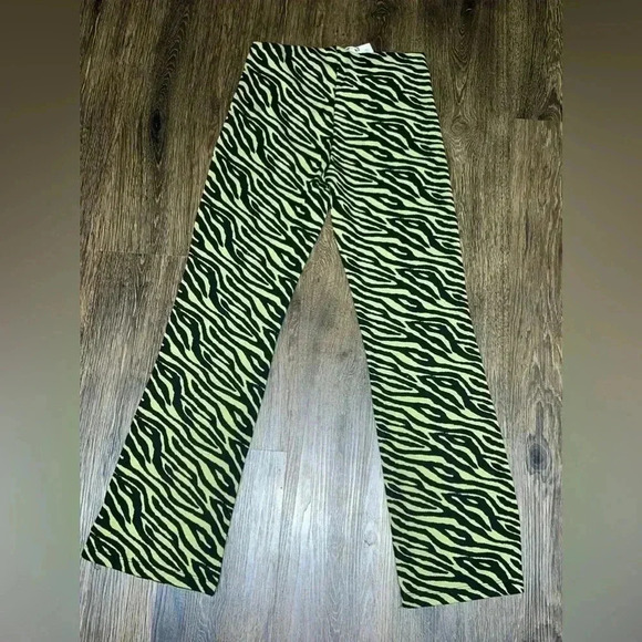 ZARA Zebra Print Jacquard Pants Green/Black Knit Sz S - Picture 6 of 14